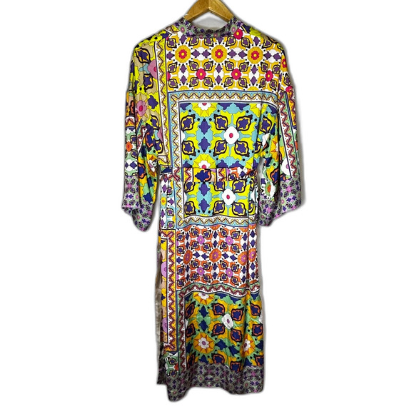 Zara Satin Effect Colorful Boho Floral Belted LS Kimono Duster Robe Size S - Picture 12 of 16